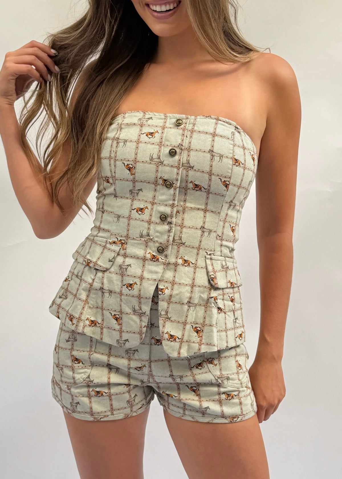 Equestrian Print Bustier Top