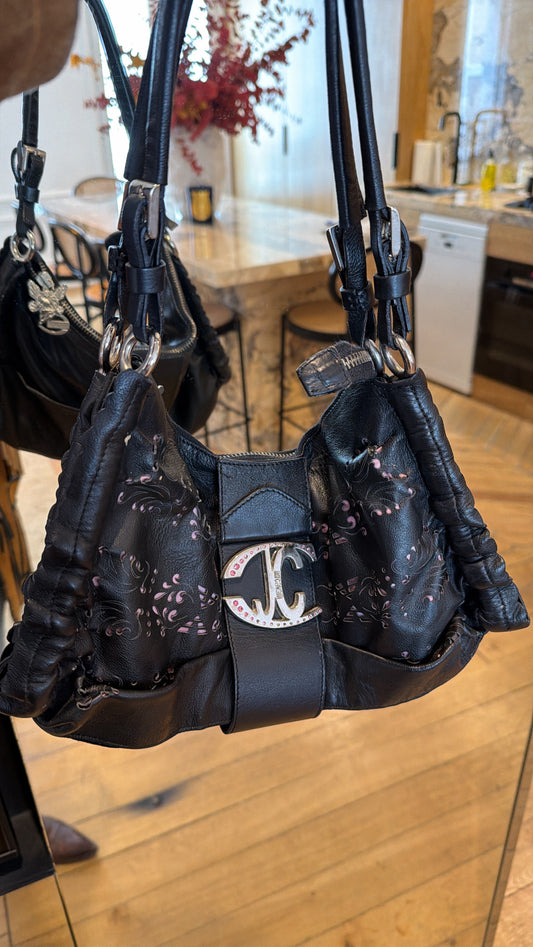 NEW!! Vintage Just Cavalli Black Laser Cut Leather Purse