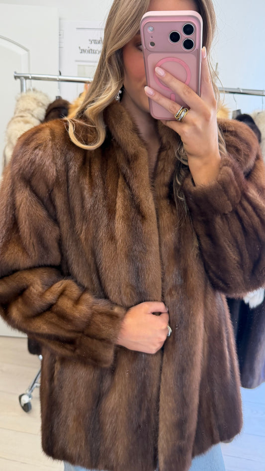 #10 Vintage Yves Saint Laurent Mahogany Mink Jacket, Size Small/Medium