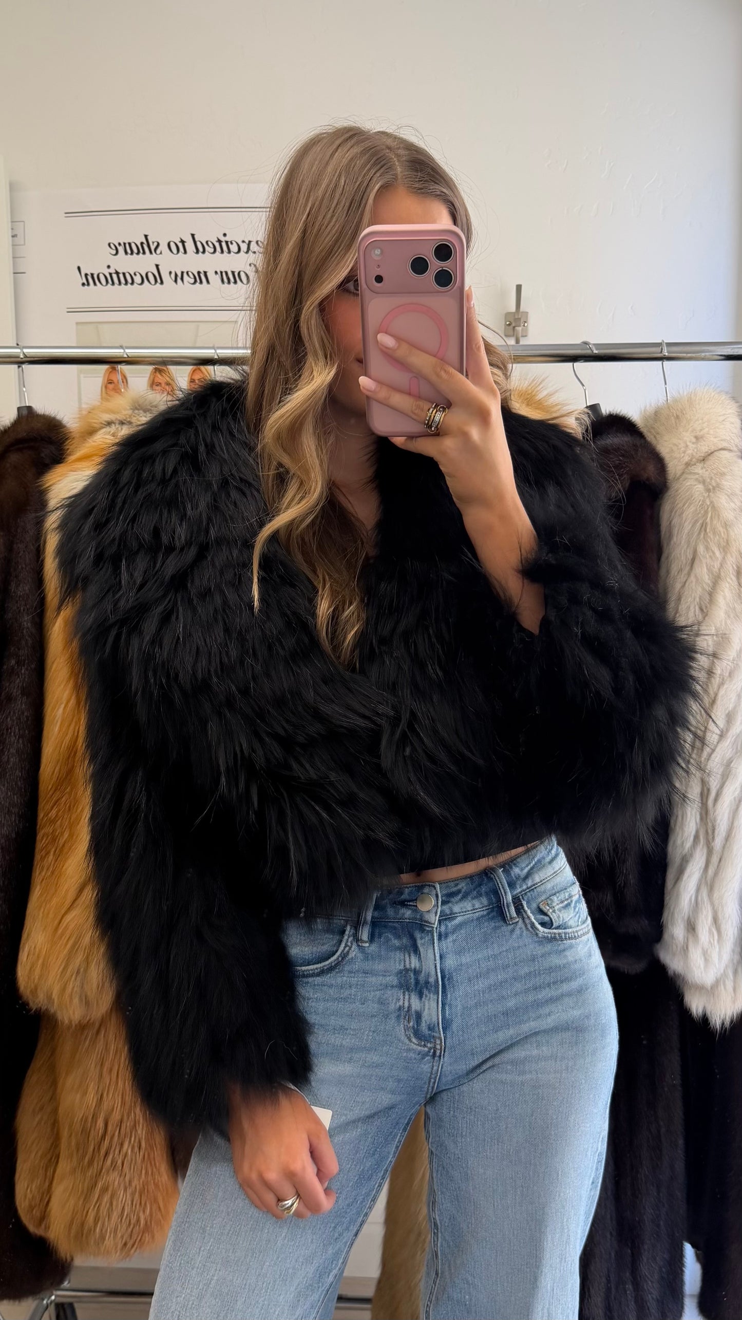 #27 Vintage Dyed Black Cropped Raccoon Fur Jacket