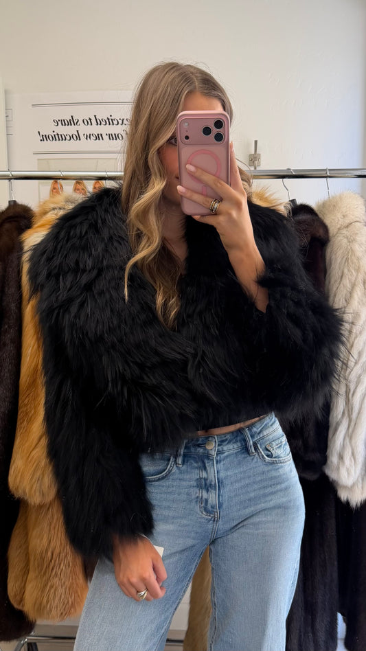 #27 Vintage Dyed Black Cropped Fox Fur Jacket