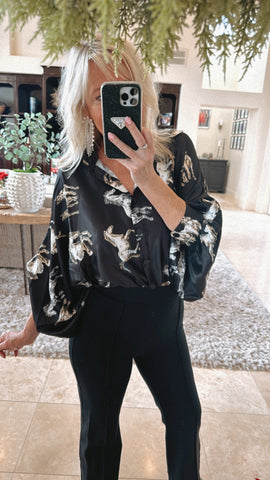 NEW!! Horseprint Satin Top in Black