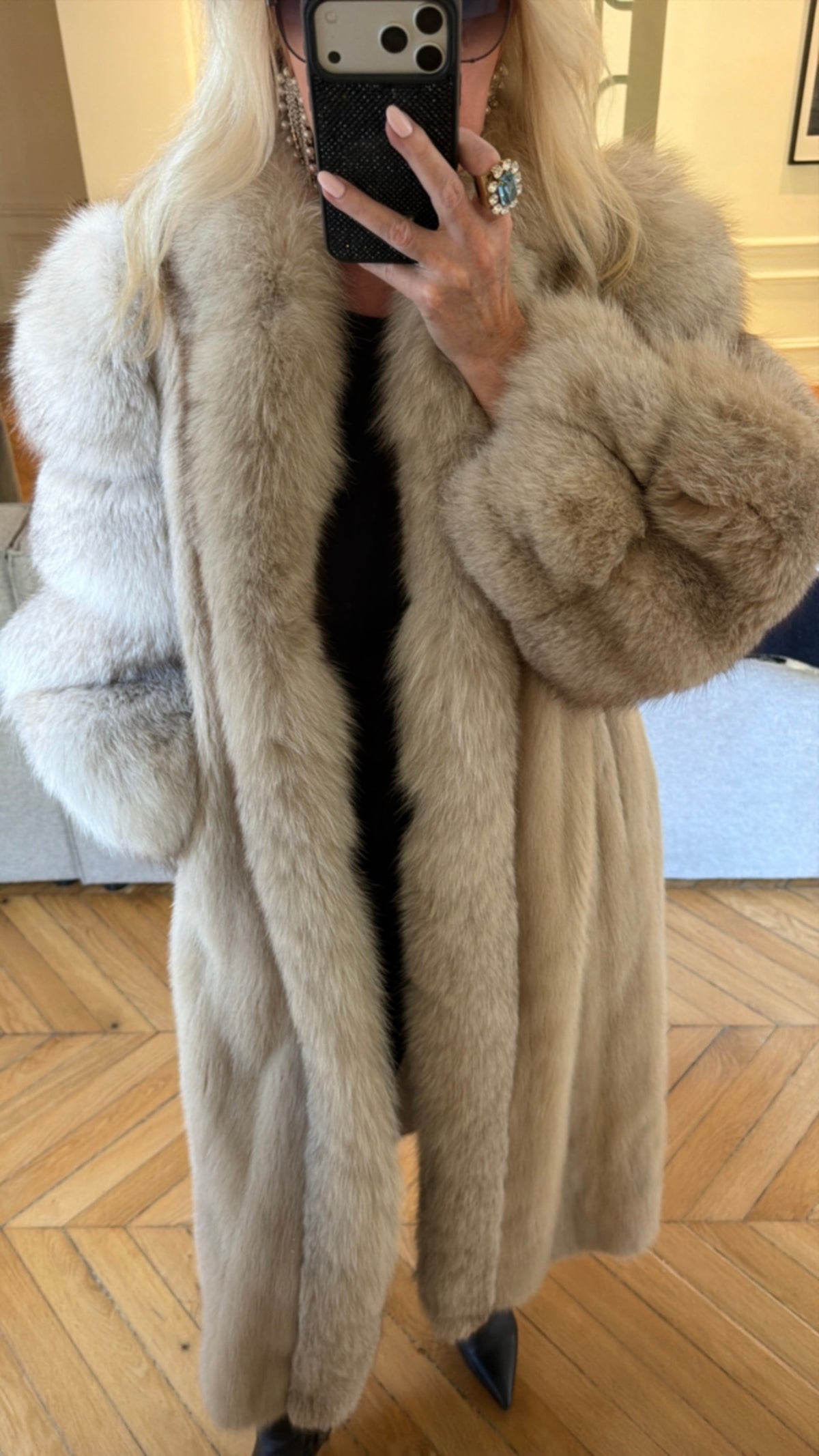 #101 Vintage Pastel Mink Coat w/ Fox Tuxedo Size Medium