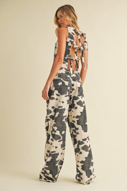 NEW!! Denim Cow Print Two Piece Set