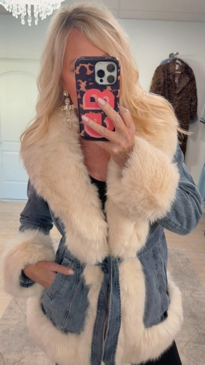Show Stopper Faux Fur Blue Denim Jacket