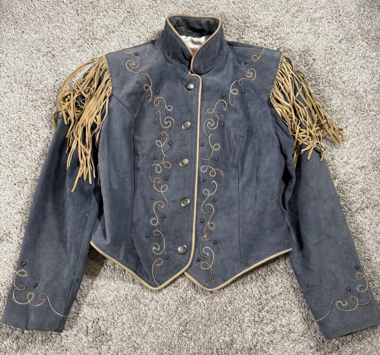 Vintage Blue/Grey Suede Fringe Jacket Size Medium