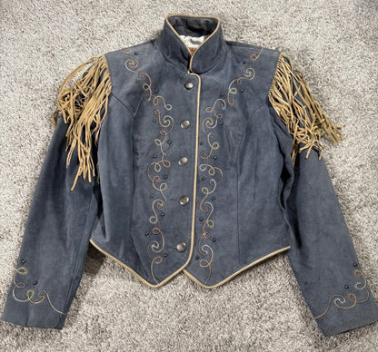 Vintage Blue/Grey Suede Fringe Jacket Size Medium