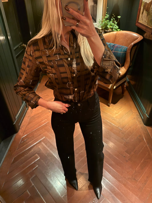 NEW!! Vintage Ralph Lauren Belt And Buckle Trompe L’oeil Archival Shirt Size Medium (fits like a small)