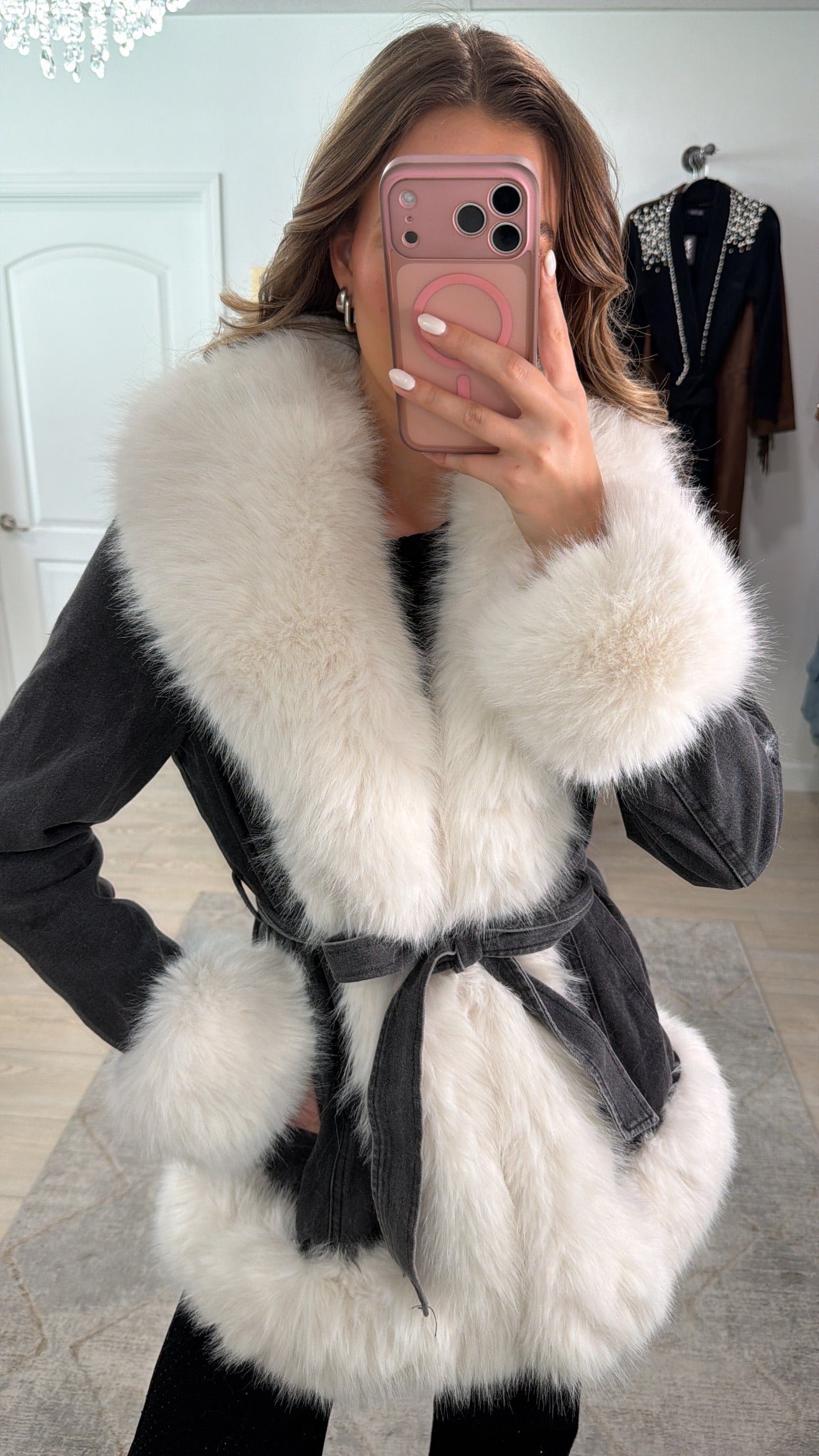 NEW!! "Show Stopper" Faux Fur Black Denim Jacket