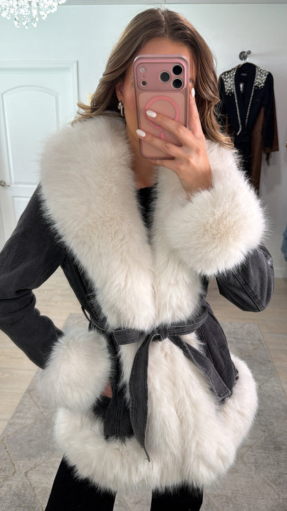 NEW!! "Show Stopper" Faux Fur Black Denim Jacket