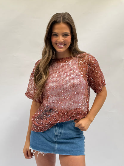 Sequin Oversized Mesh Top in 4 Colors