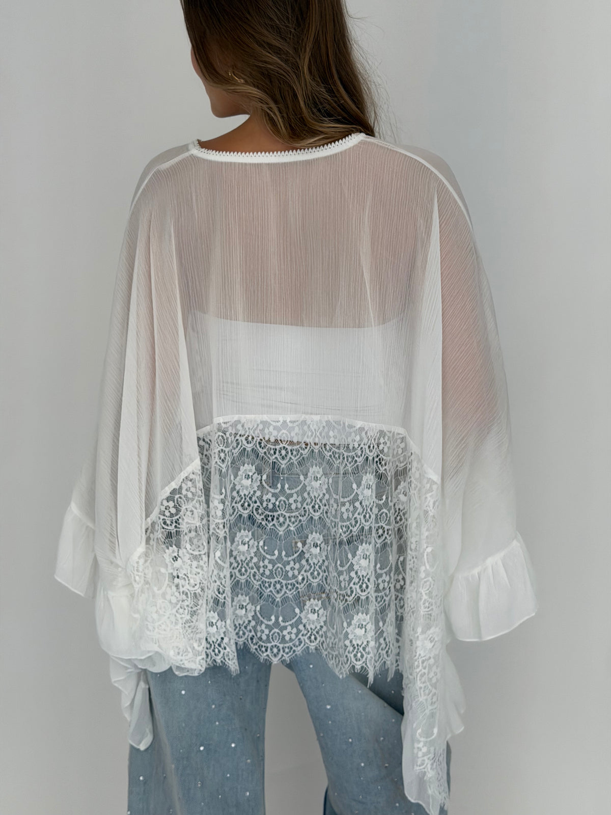 FINAL SALE!! Sheer Lace Trim Top in White