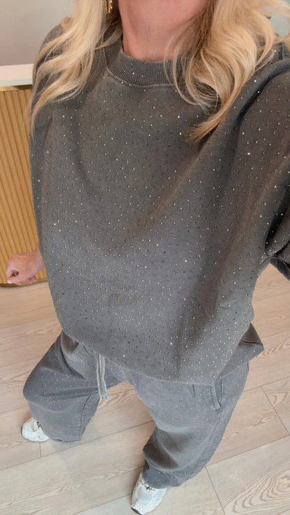 NEW!! "Off Duty" Rhinestone Sweatshirt in Grey