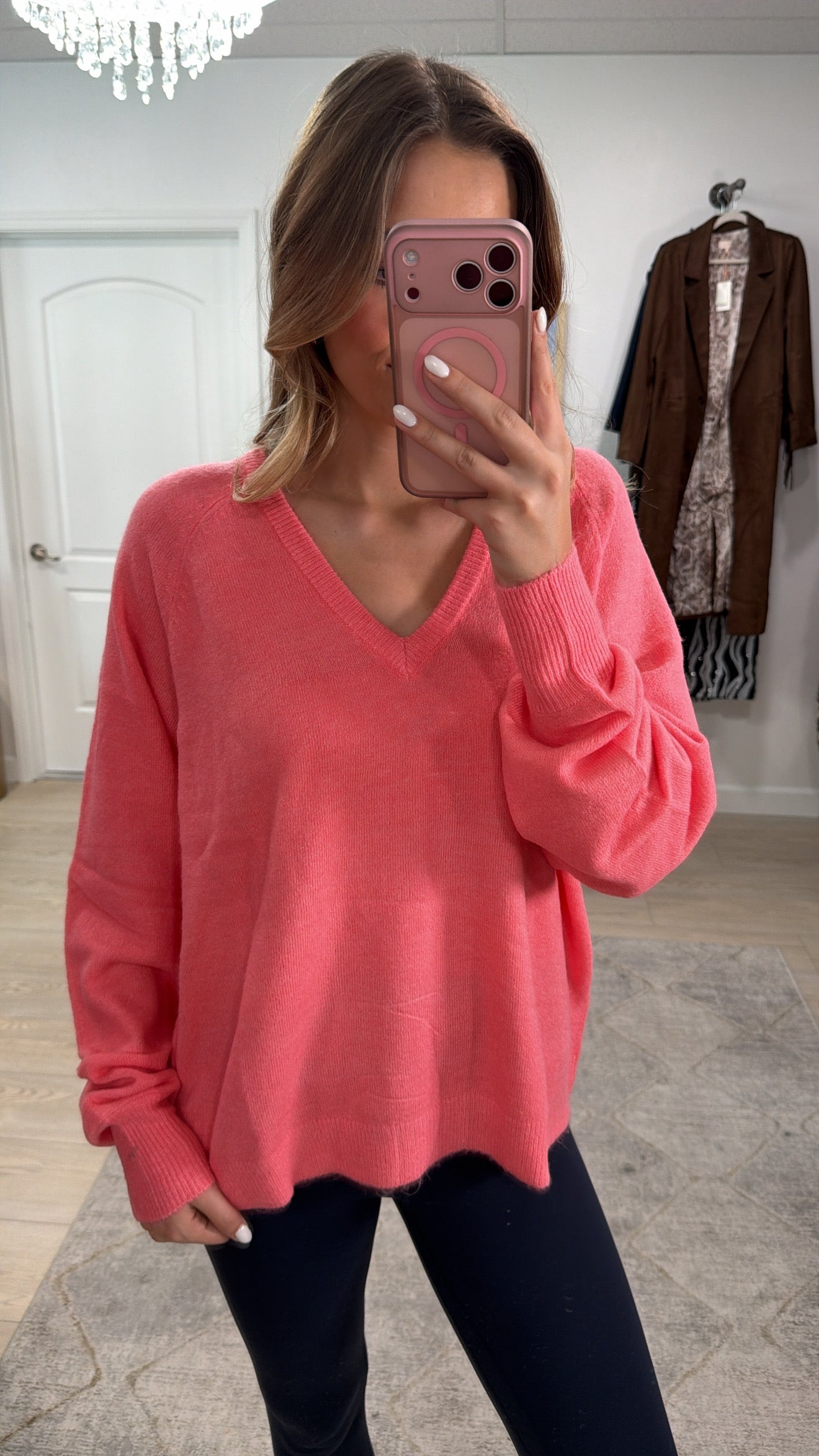 Anything Goes Knit Sweater in Coral