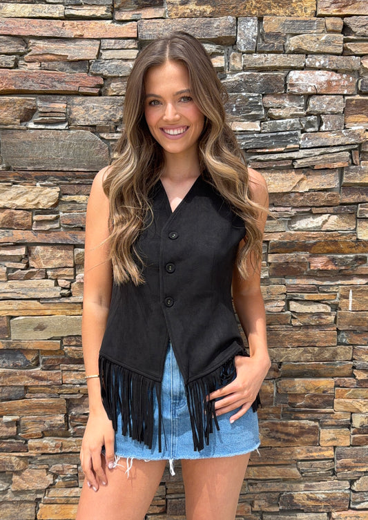 Fringe Suede Vest in Black
