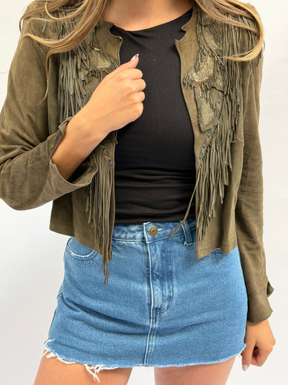 Vintage Roberto Cavalli Suede Fringe Jacket Size Medium