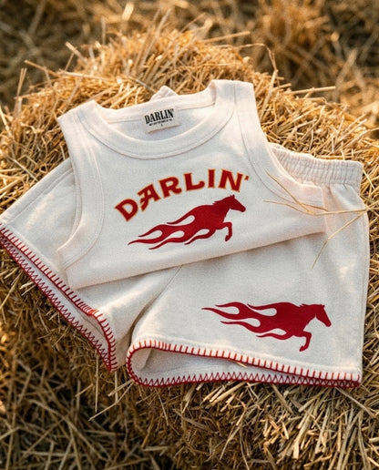 Hot Bronc Crop Tank in Creme