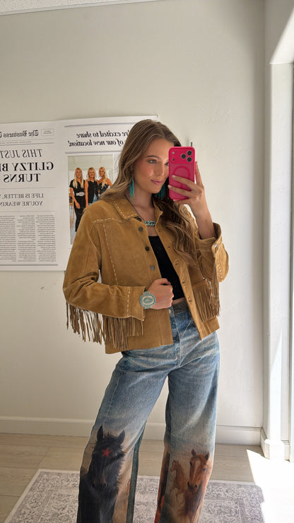 Vintage Tan Suede Fringe Jacket Size Medium