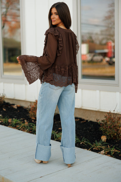 NEW!! "Canyon" Lace Trim Top in Brown