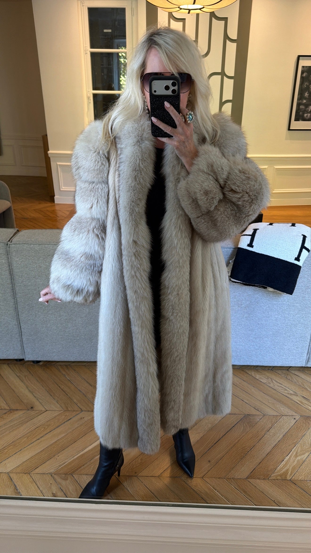 #101 Vintage Pastel Mink Coat w/ Fox Tuxedo Size Medium