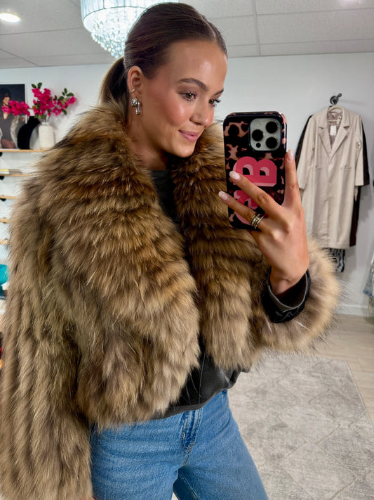 #44 Vintage Dyed Brown Cropped Fox Fur Jacket