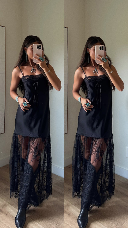"Dolce Diva" Satin and Lace Maxi Dres