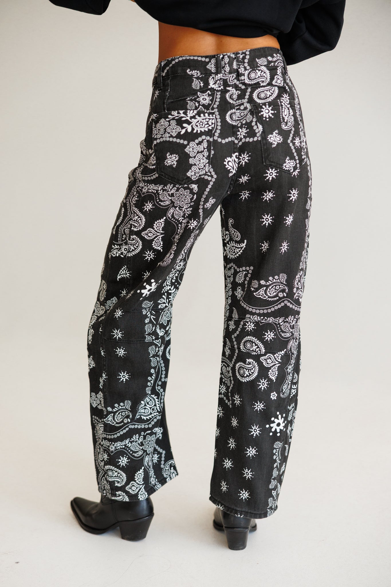 AS SEEN ON CASSIDY!  Bandana Print Barrel Leg Pants in Black