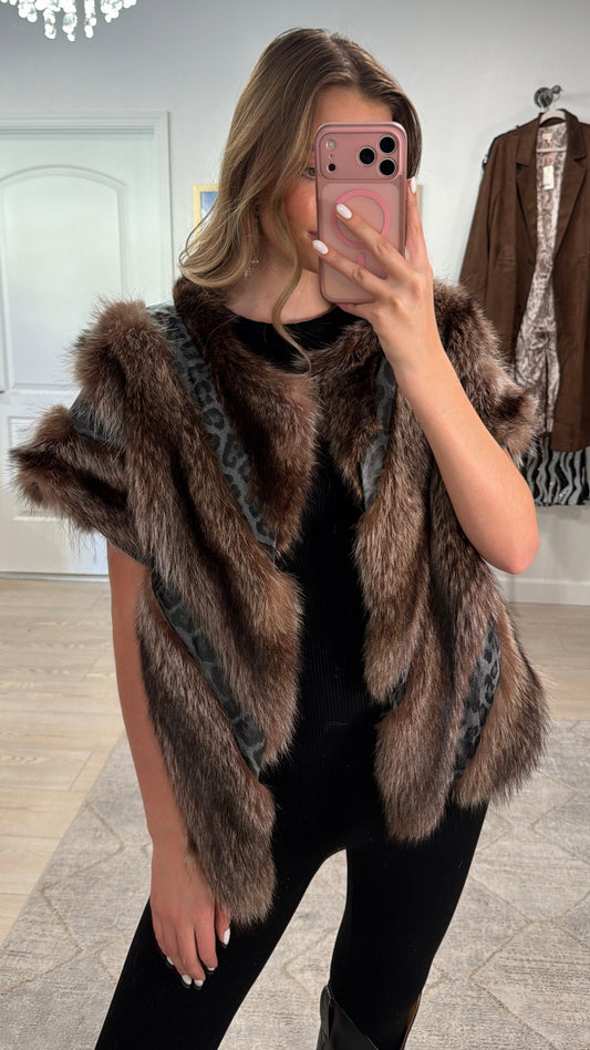 #GB8 Vintage Fox Vest W/ Cheetah Details