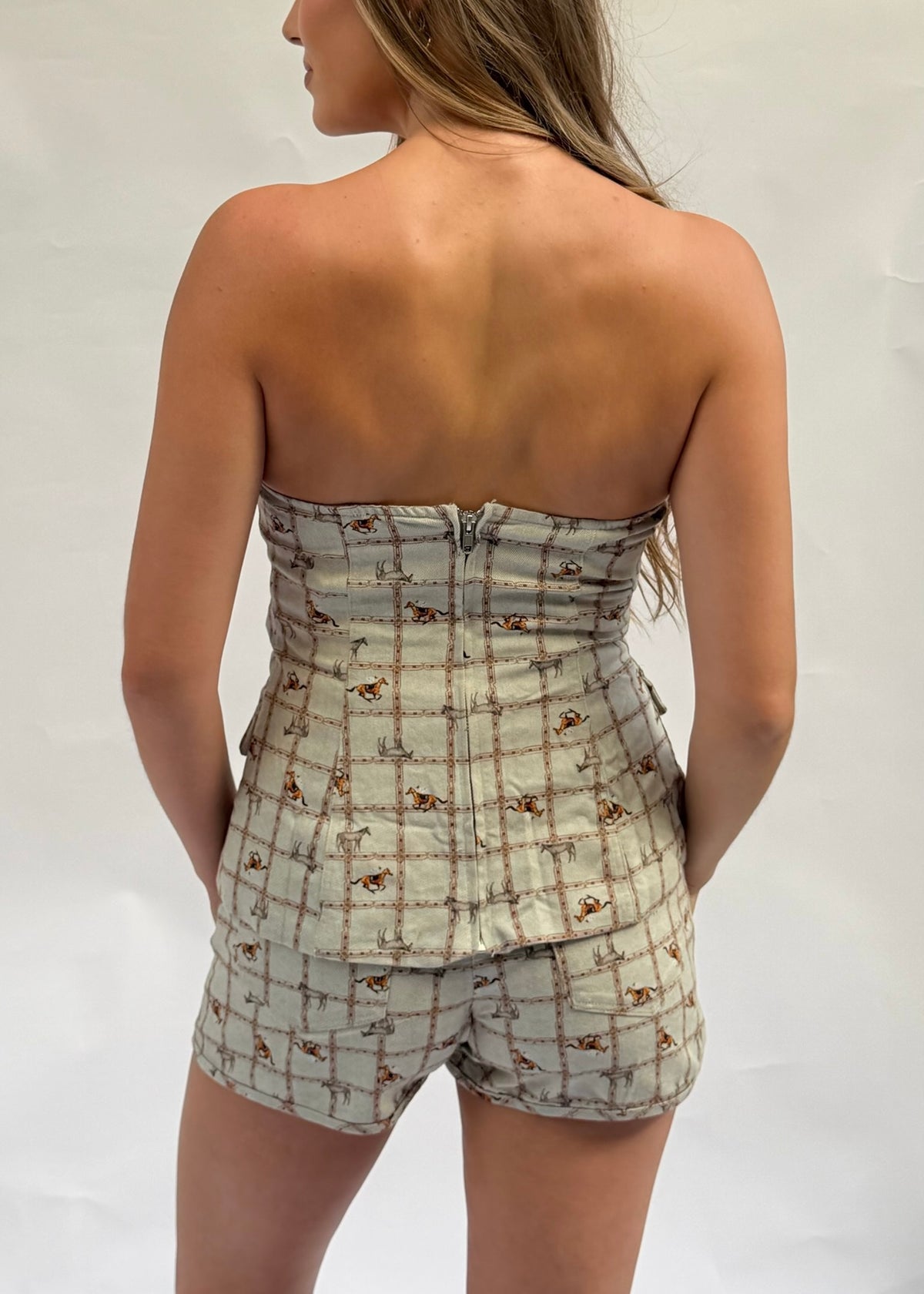 Equestrian Print Bustier Top