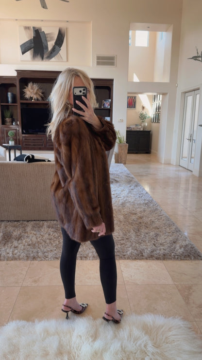 #10 Vintage Yves Saint Laurent Mahogany Mink Jacket, Size Small/Medium