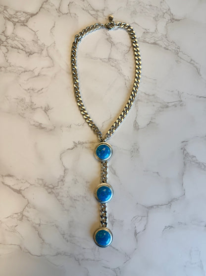 Cabachon Triple Drop Necklace in Silver & Turquoise