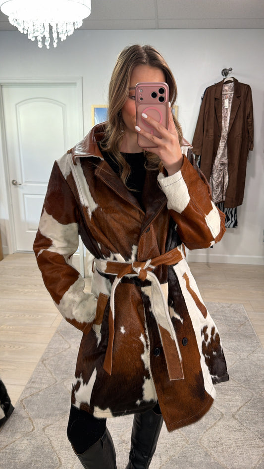 LIMITED EDITION! Cowhide Trench Coat #4 Size Large