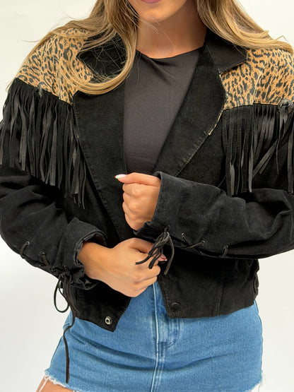 Vintage Black Suede Fringe Jacket Size Small/Medium