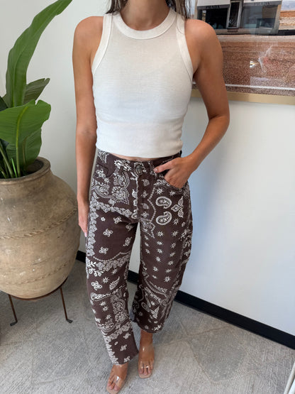 Paisley Barrel Leg Pants in Chocolate