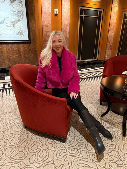 NEW!! "Showtime" Cropped Faux Fur Jacket in Pink