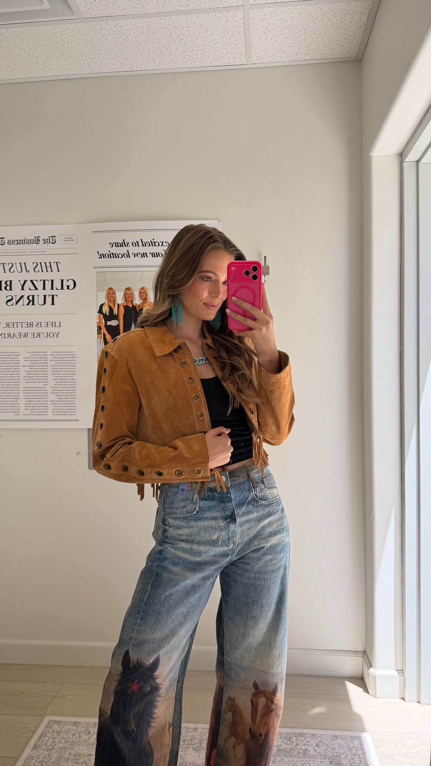 Vintage Scully Suede Cropped Fringe Jacket Size Medium