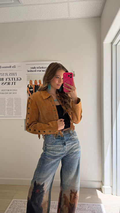 Vintage Scully Suede Cropped Fringe Jacket Size Medium