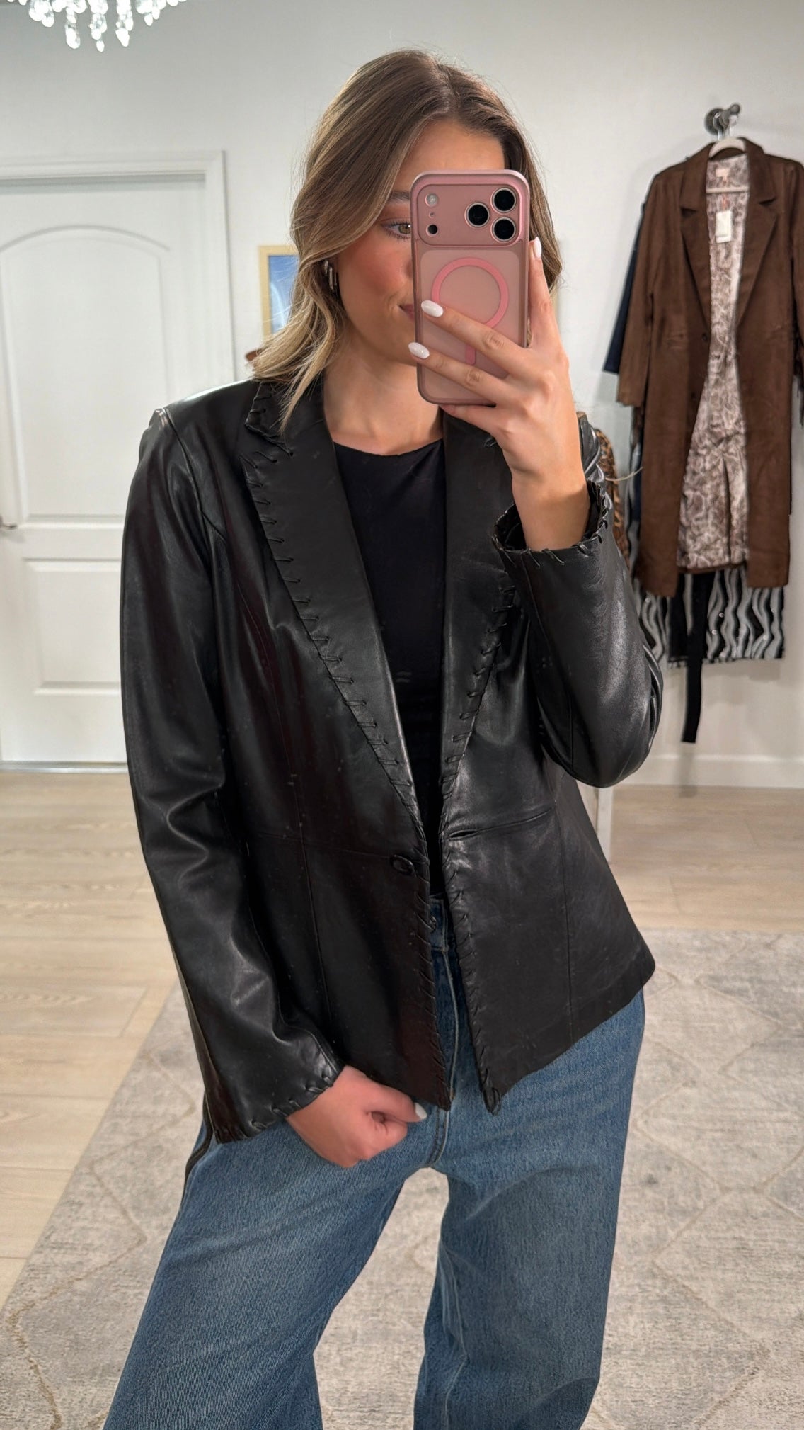 Vintage Cache Black Leather Blazer - Size Small