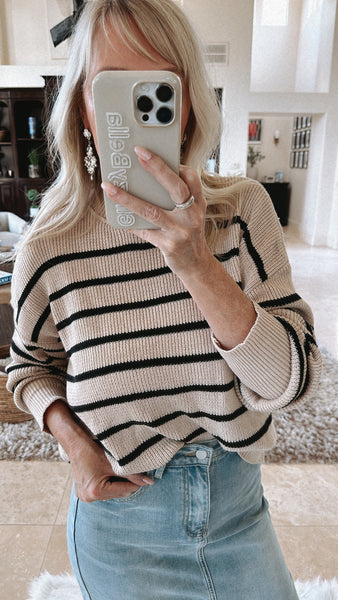 NEW!! Polo Vibes Striped Sweater in Taupe