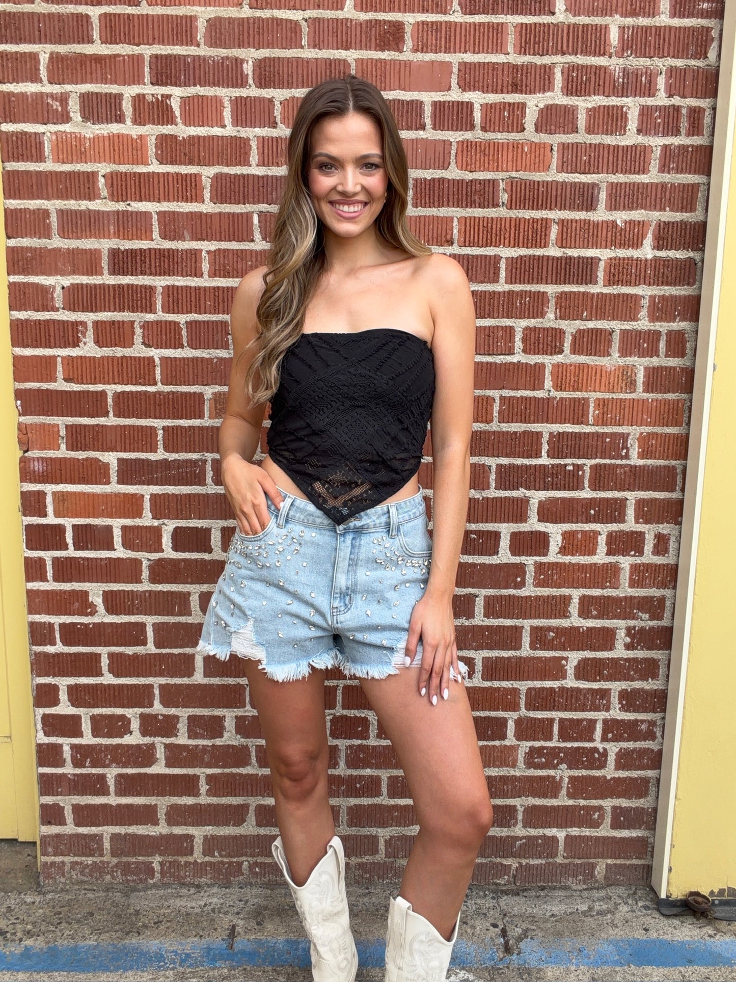 NEW!! "Rodeo Rose" Lace Bandeau Top in Black