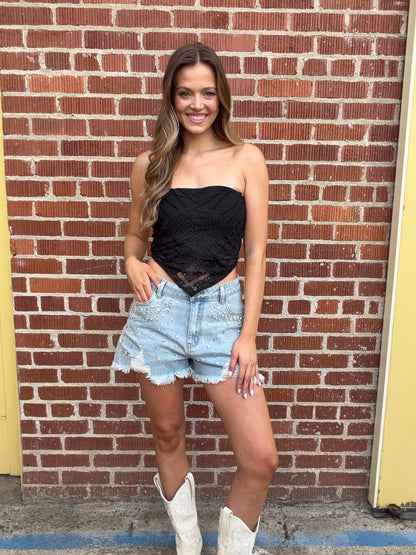 NEW!! "Rodeo Rose" Lace Bandeau Top in Black