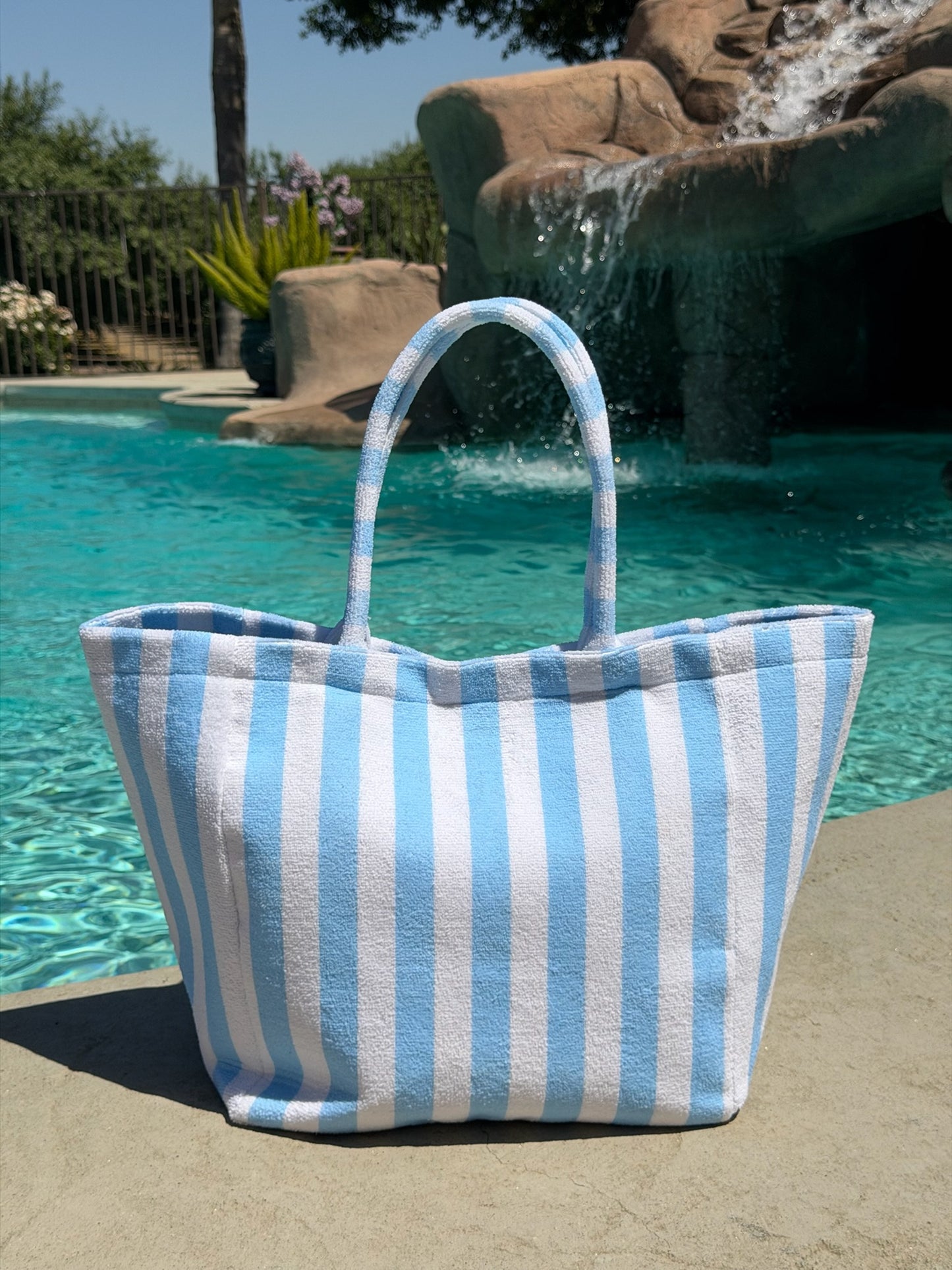 "Cabana Club" Striped Terry Tote Bag in Blue
