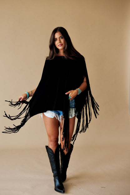 Oversized Fringe Top in Black