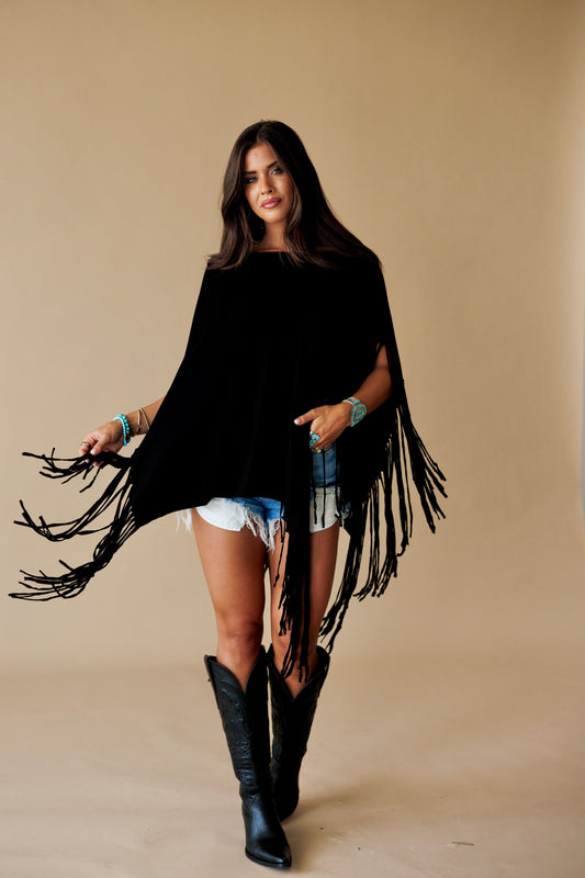 Oversized Fringe Top in Black