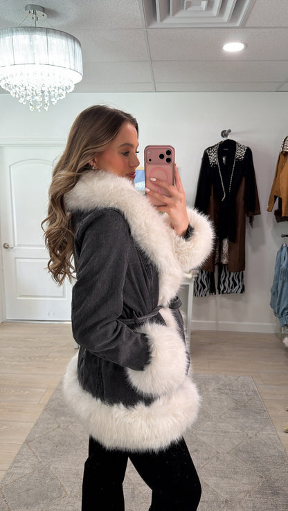 NEW!! "Show Stopper" Faux Fur Black Denim Jacket