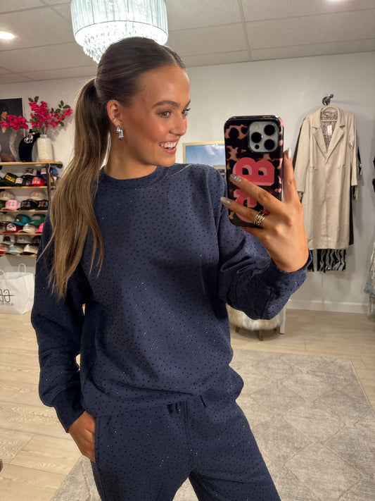 NEW!! "Off Duty" Rhinestone Sweatshirt in Navy