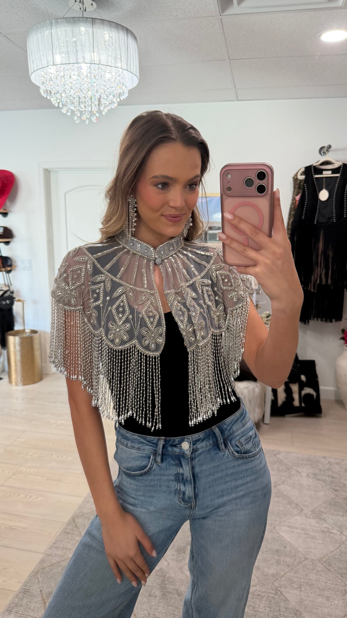NEW!! VIP Beaded Cape in Silver