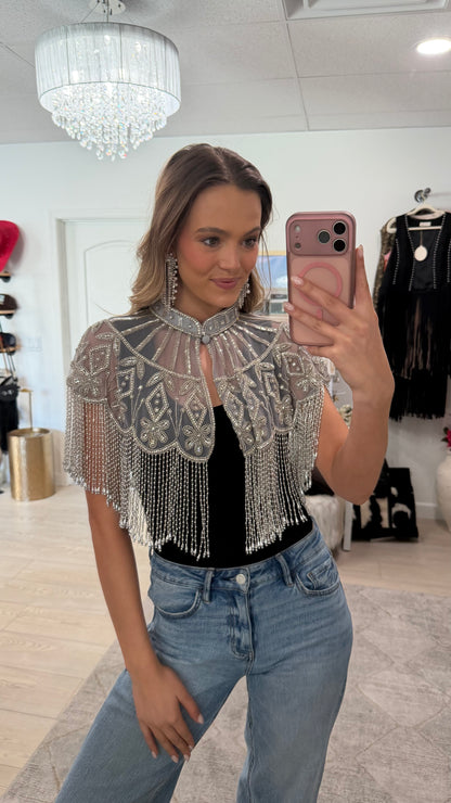 NEW!! VIP Beaded Cape in Silver