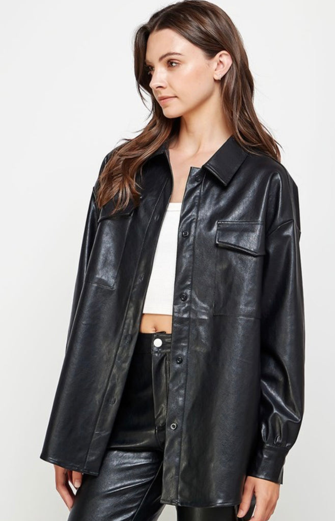 NEW!! The Kenzie Faux Leather Shacket in Black