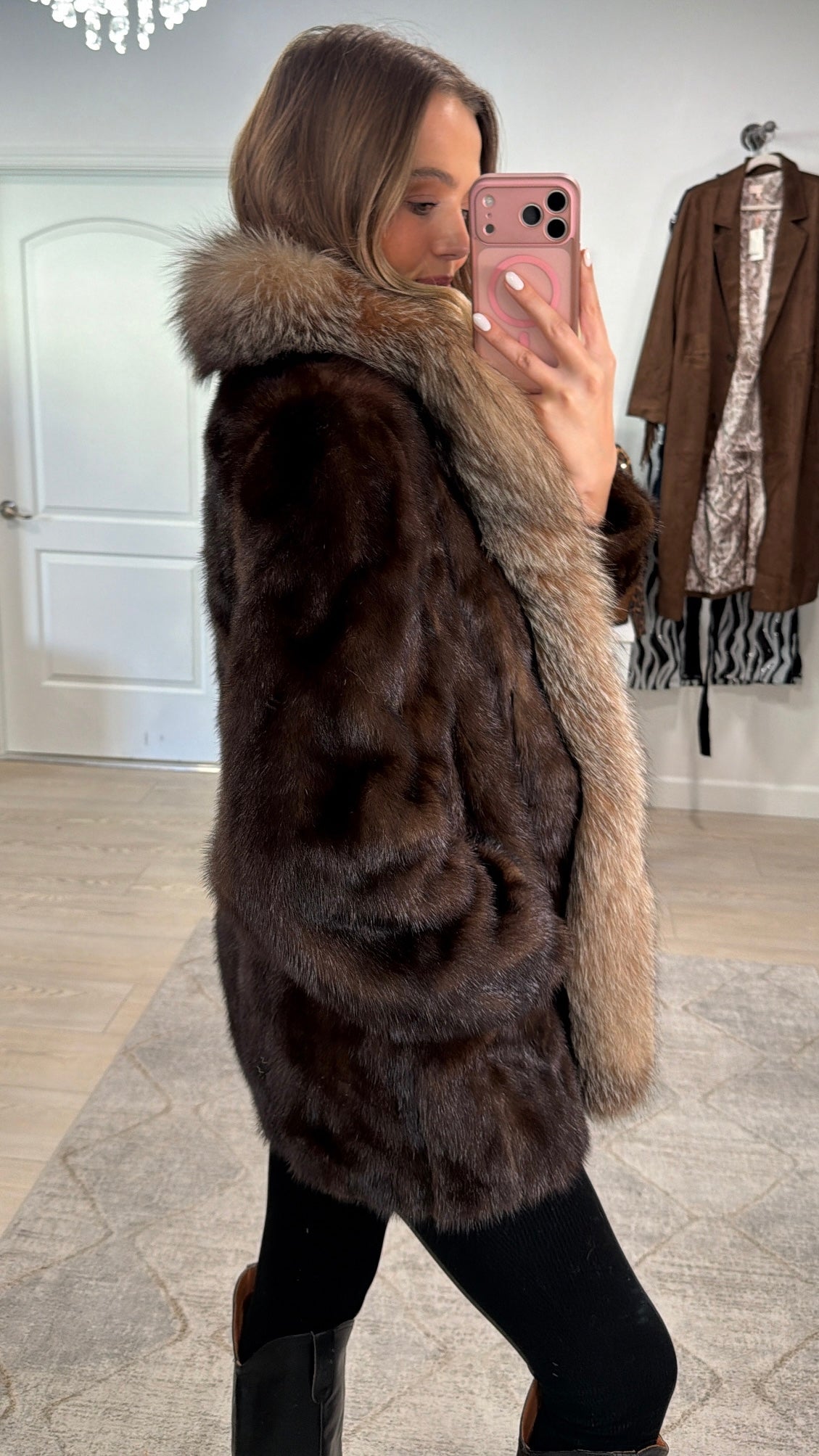 #GB12 Vintage Mahogany Mink and Crystal Fox Tuxedo Jacket